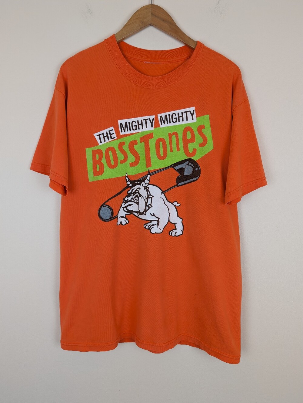 The Mighty Mighty Bosstones Authentic Orange Bulldog with Safety Pin T-shirt